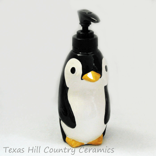 Penguin Soap Pump Dispenser Bottle In Black And White For Bath Vanity