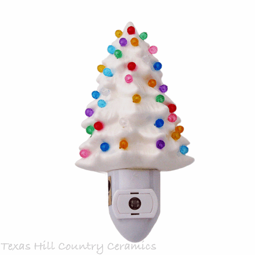 Winter White Ceramic Christmas Tree Night Light with Automatic Sensor Switch Color Globe Lights ...