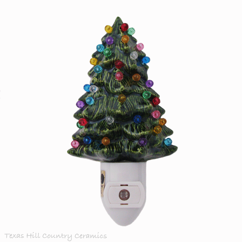Ceramic Christmas Tree Night Light with Automatic Sensor Switch Fully Decorated Miniature ...