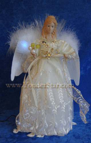 12" Ivory Fiber Optic Angel Tree Topper