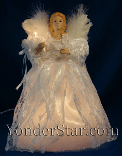 9 Inch Lighted Angel Tree Topper w White Gown