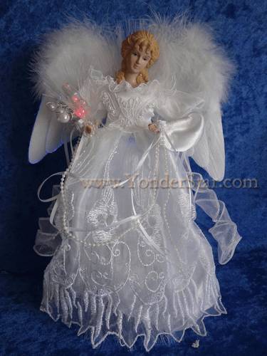12" Treetopper White Silver Fiber Optic LED Angel