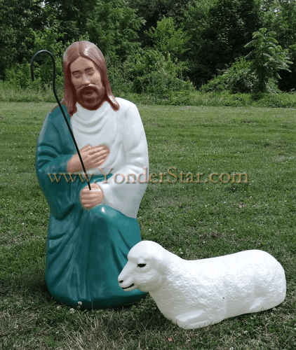 Life Size Outdoor Nativity Shepherd with One Sheep