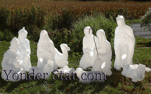 Lighted White Outdoor Nativity Scene 11 pcs