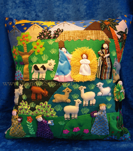 Arpillera Nativity Pillow - Fair Trade Peru