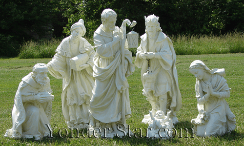 Outdoor Nativity Scene 27" Scale White Stone 6 pcs