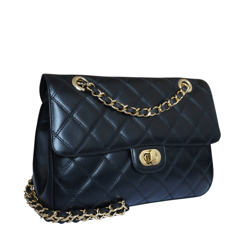 Carbotti Designer Quilted Leather Shoulder Handbag Black Attavanti Carbotti Designer Quilted Leather Shoulder Handbag Black